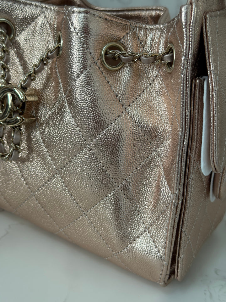 CHANEL 26C collection Mini 25 Hobo Bag in Rose Gold (Copper) Caviar Shiny GHW