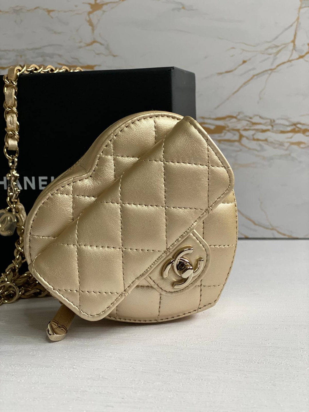 Chanel 22S 2022 Gold Lambskin LGHW Heart Belt bag