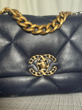 Load image into Gallery viewer, CHANEL 19 Size SMALL 26 cms series 31 Navy Lambskin Mixed Hardware Flap Bag with top handle
