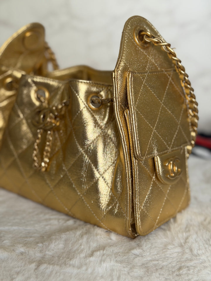 CHANEL 26C Gold Caviar Mini 25 Hobo Bag with Aged GHW 2026