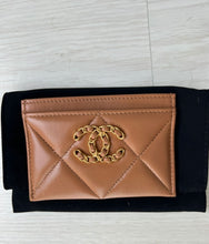 Load image into Gallery viewer, Chanel 19 Flat card holder in Caramel Lambskin GHW
