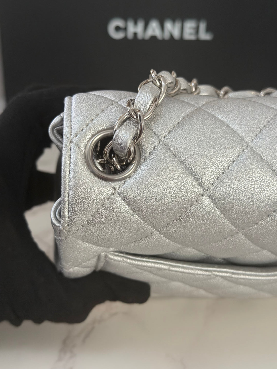 Chanel Series 31 21P Collection Iridescent Silver lambskin SHW Square Mini Flap Bag 2021
