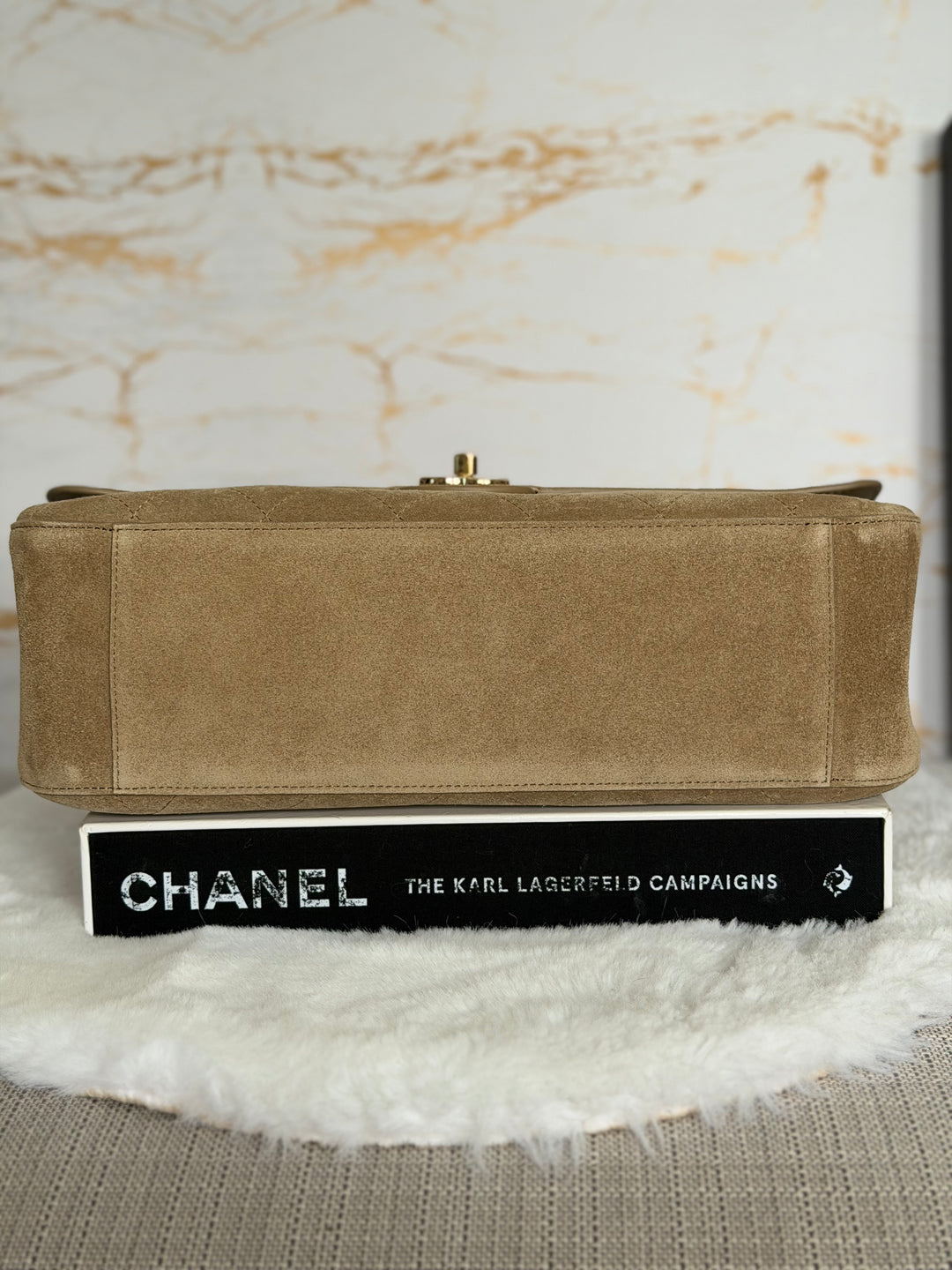 CHANEL 26S Beige Suede Leather LGHW Maxi Flap Bag 32 cms