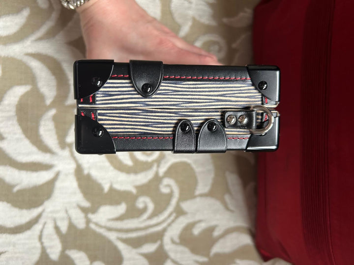 LOUIS VUITTON Red White and Black Leather Trunk Petite Malle with Silver Hardware 2015