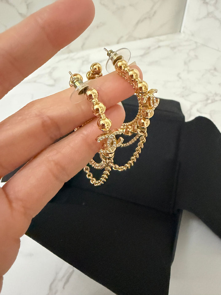 CHANEL 22C Gold Beads Earrings