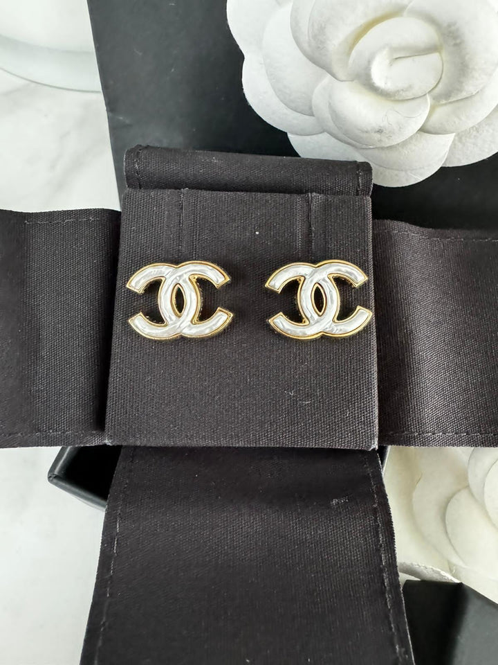Chanel 24A 2024 Fall/Winter Gold with White Earrings