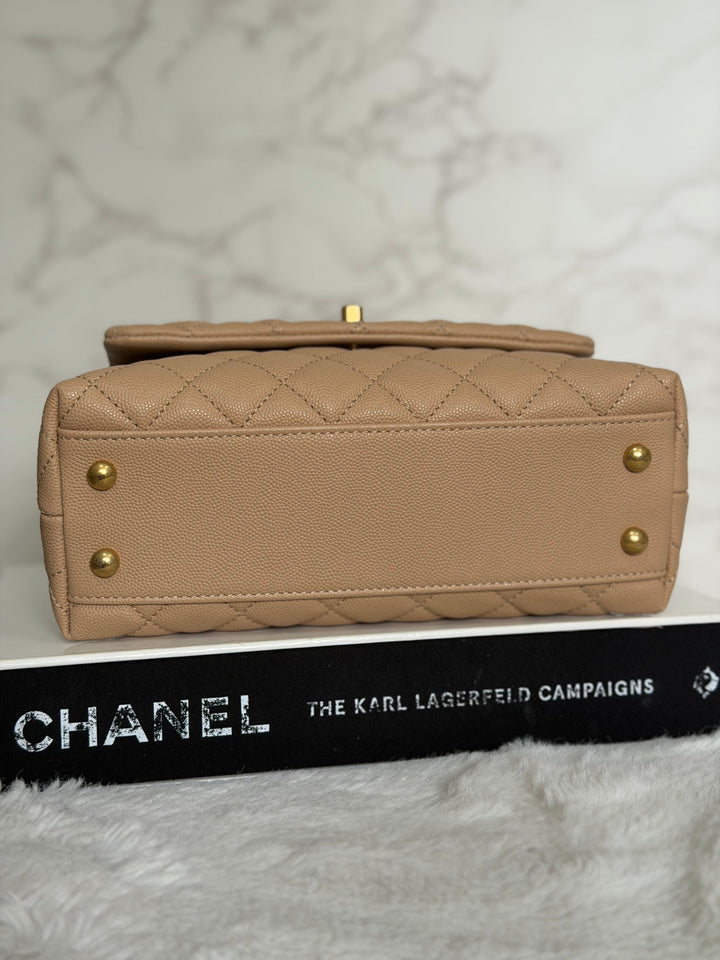 CHANEL series 29 Beige Caviar Aged GHW Deep burgundy Lizard Handle Coco Handle size Small 2019/2020