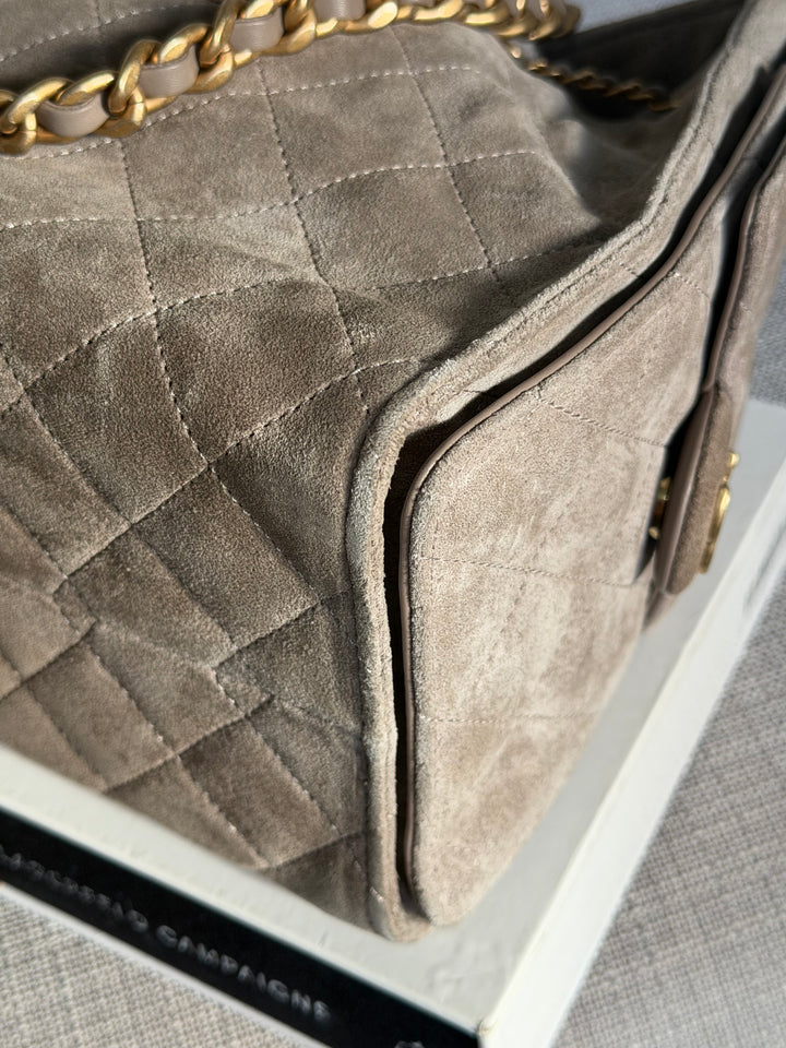CHANEL Grey Suede 25 Hobo Bag size SMALL aged GHW 2025/2026