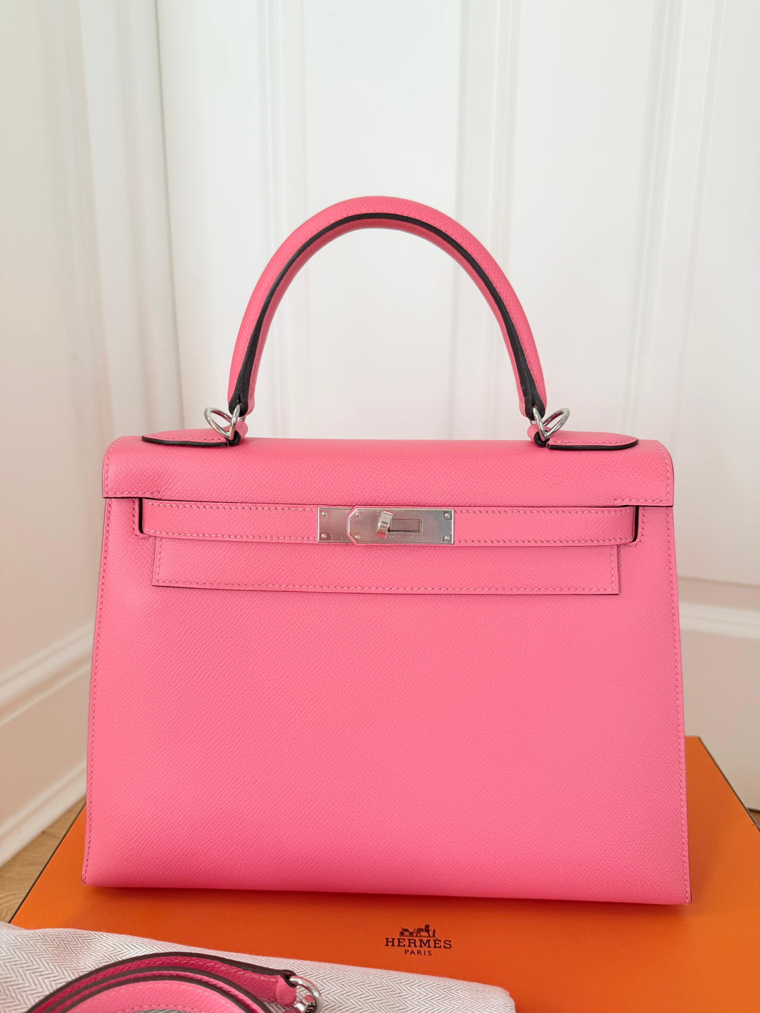 Hermes Kelly 28 in Rose Azalee Pink Epsom Leather PHW Stamp C 2018