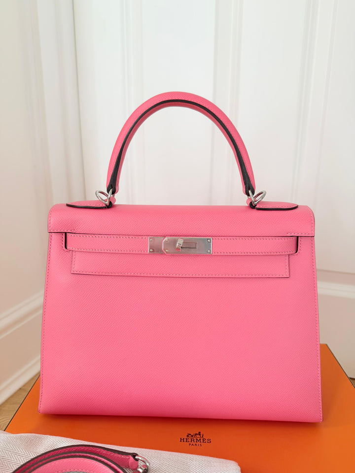 Hermes Kelly 28 in Rose Azalee Pink Epsom Leather PHW Stamp C 2018