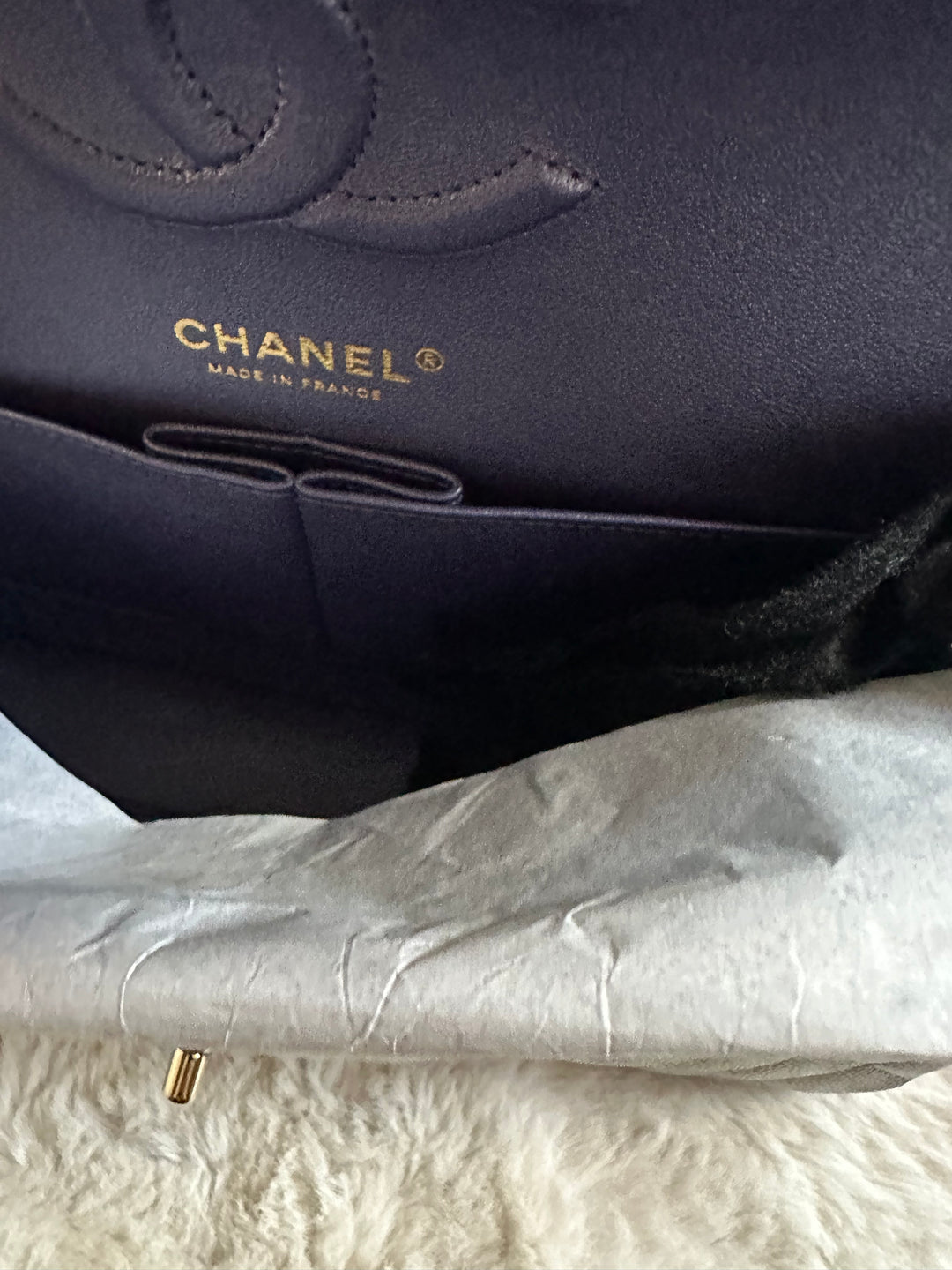 Chanel 22P Iridescent Purple Caviar LGHW Medium ML Timeless Classic Double Flap Bag