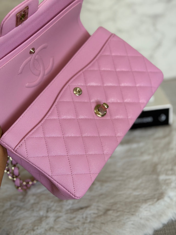 CHANEL 23P Mauve Pink Caviar Small Timeless Classic Double Flap Bag 2023