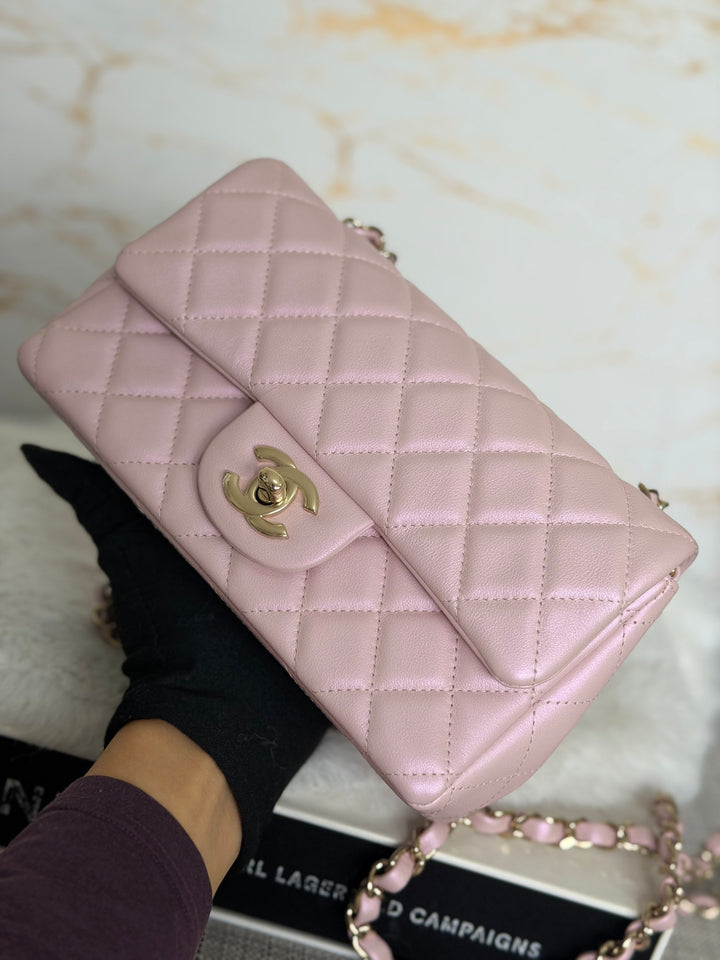 CHANEL 21S Light Pink Calf Skin LGHW Mini rectangular flap bag series 31 2021 *super rare*