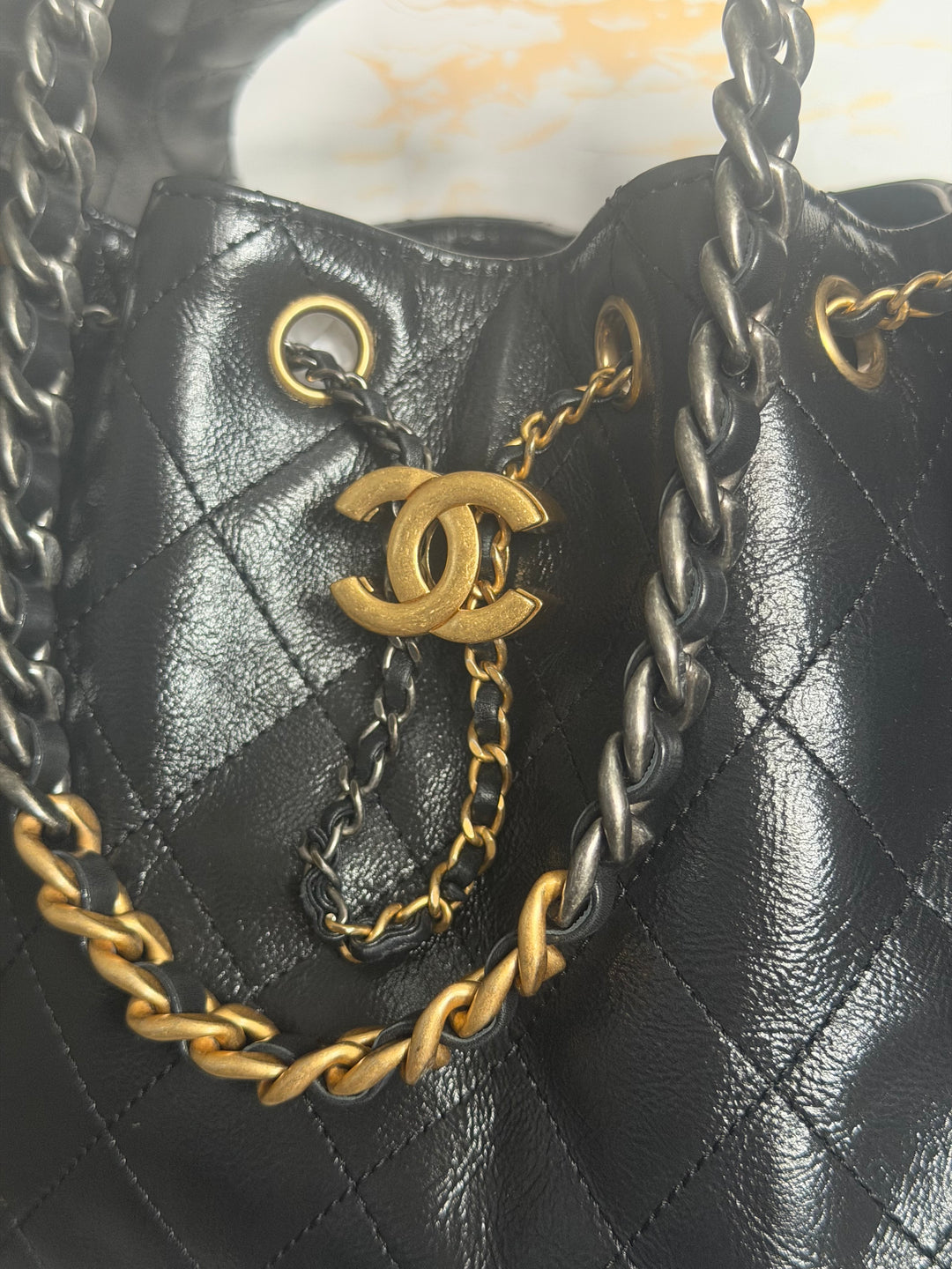 CHANEL Black Shiny Calf Skin Mixed Hardware 25 Hobo Bag size SMALL 2025/2026