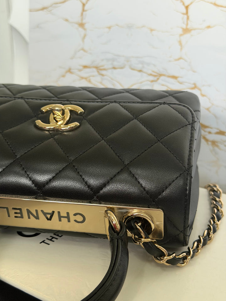 CHANEL Black Lambskin LGHW Trendy CC Flap Bag size MINI 8 inches with detachable Strap 2023/2024