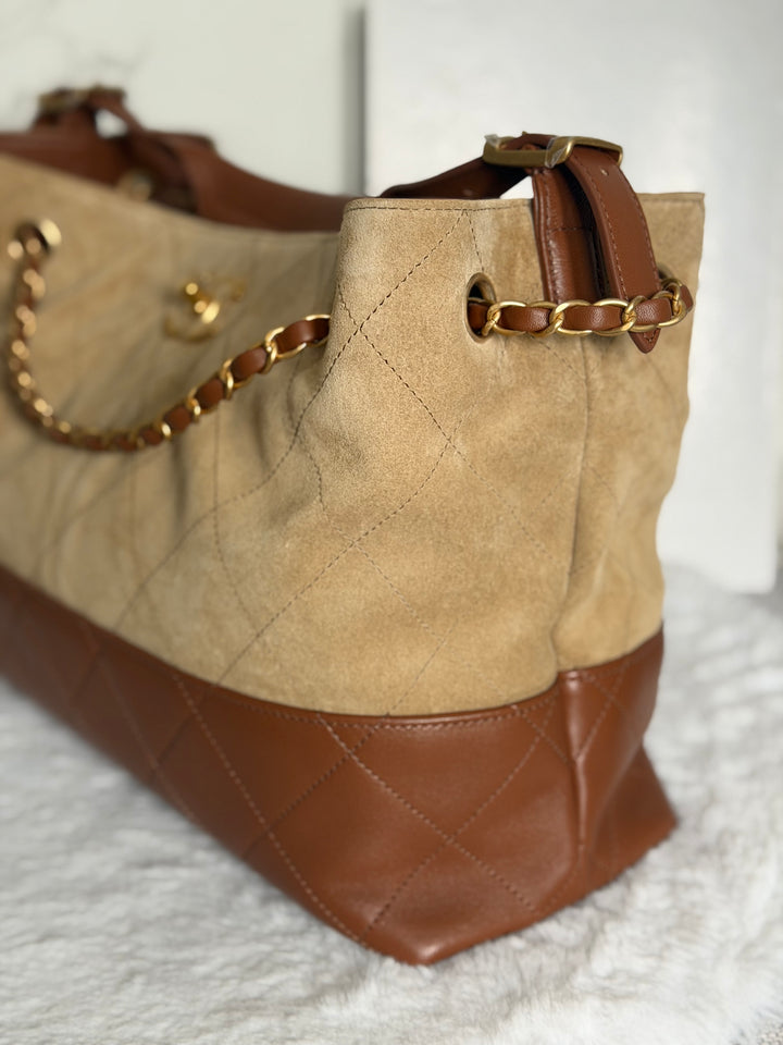 CHANEL 26S Beige Suede and Brown Leather Shopping Tote Bag 2026 size Small