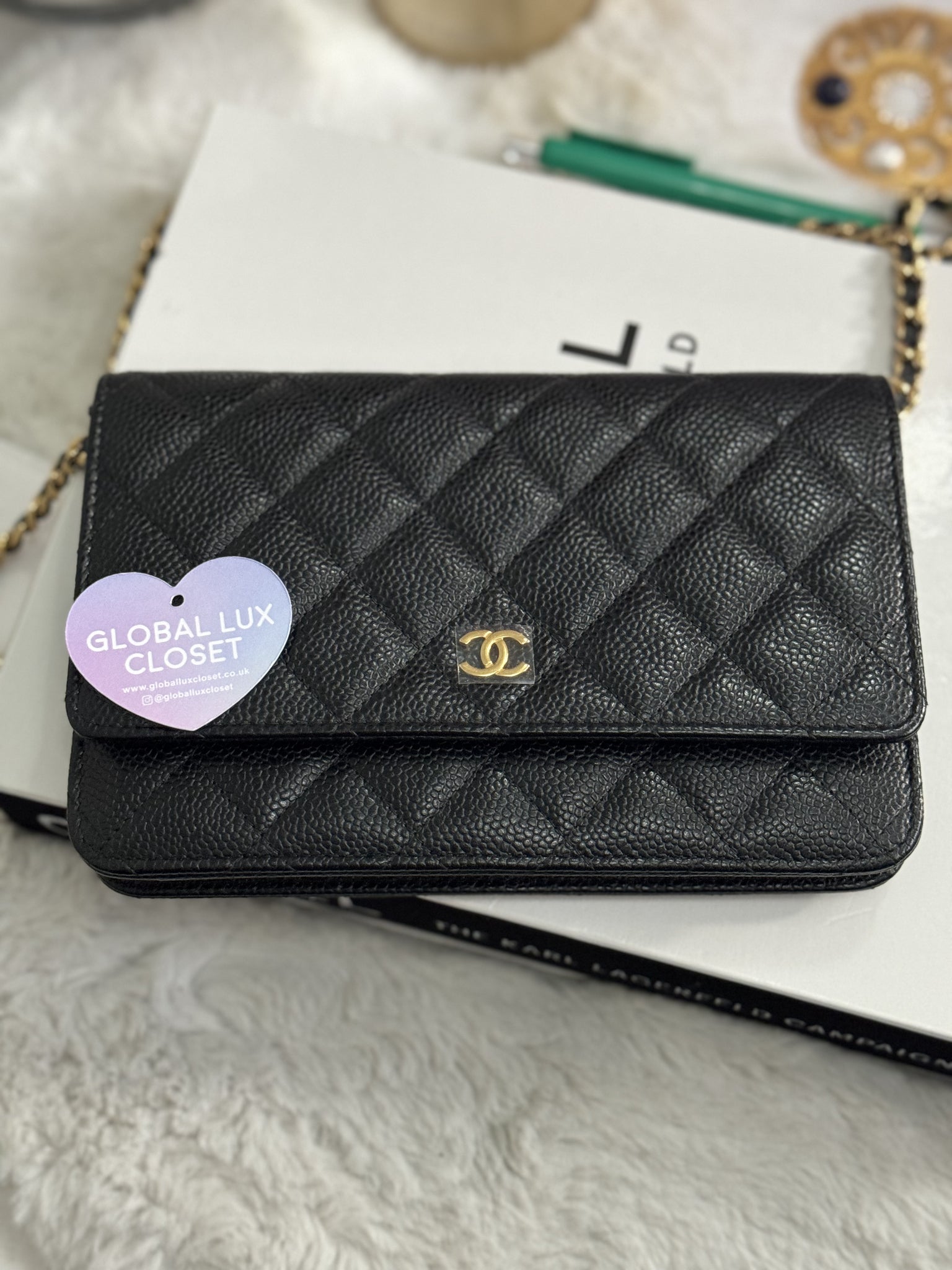 Chanel series 24 2017 Black Caviar GHW Classic Wallet on Chain WOC Globalluxcloset