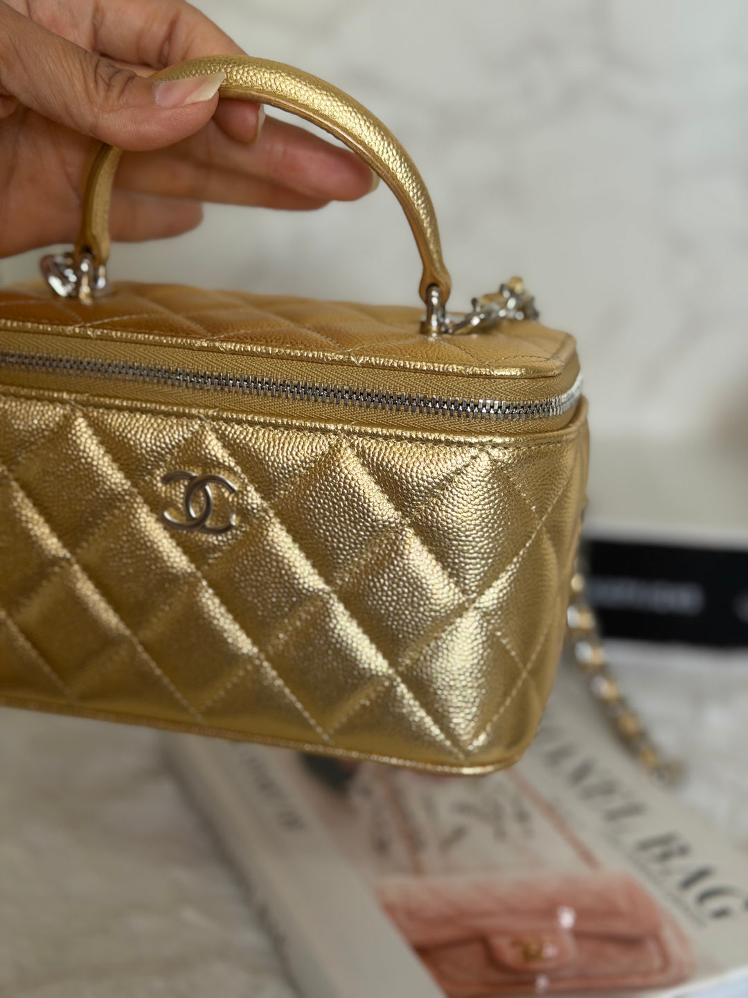 CHANEL 26A Métiers d’art Gold Caviar SHW Small Vanity Top Handle 2026