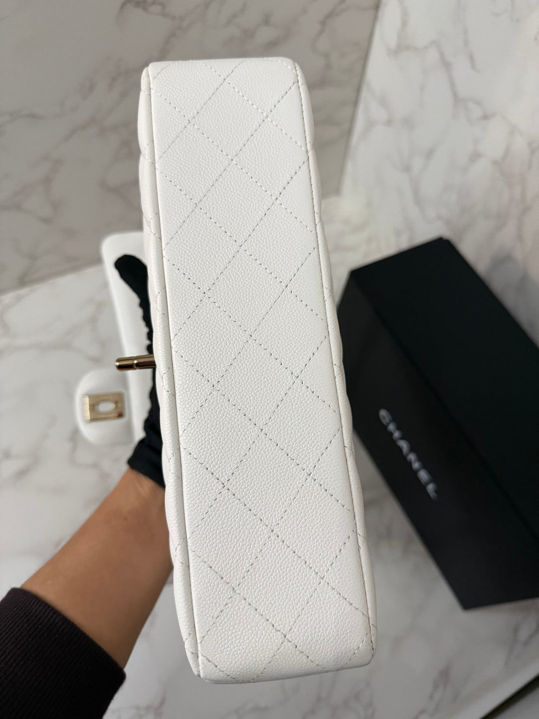 CHANEL 2023 White Caviar LGHW Medium ML Timeless Classic Double Flap Bag