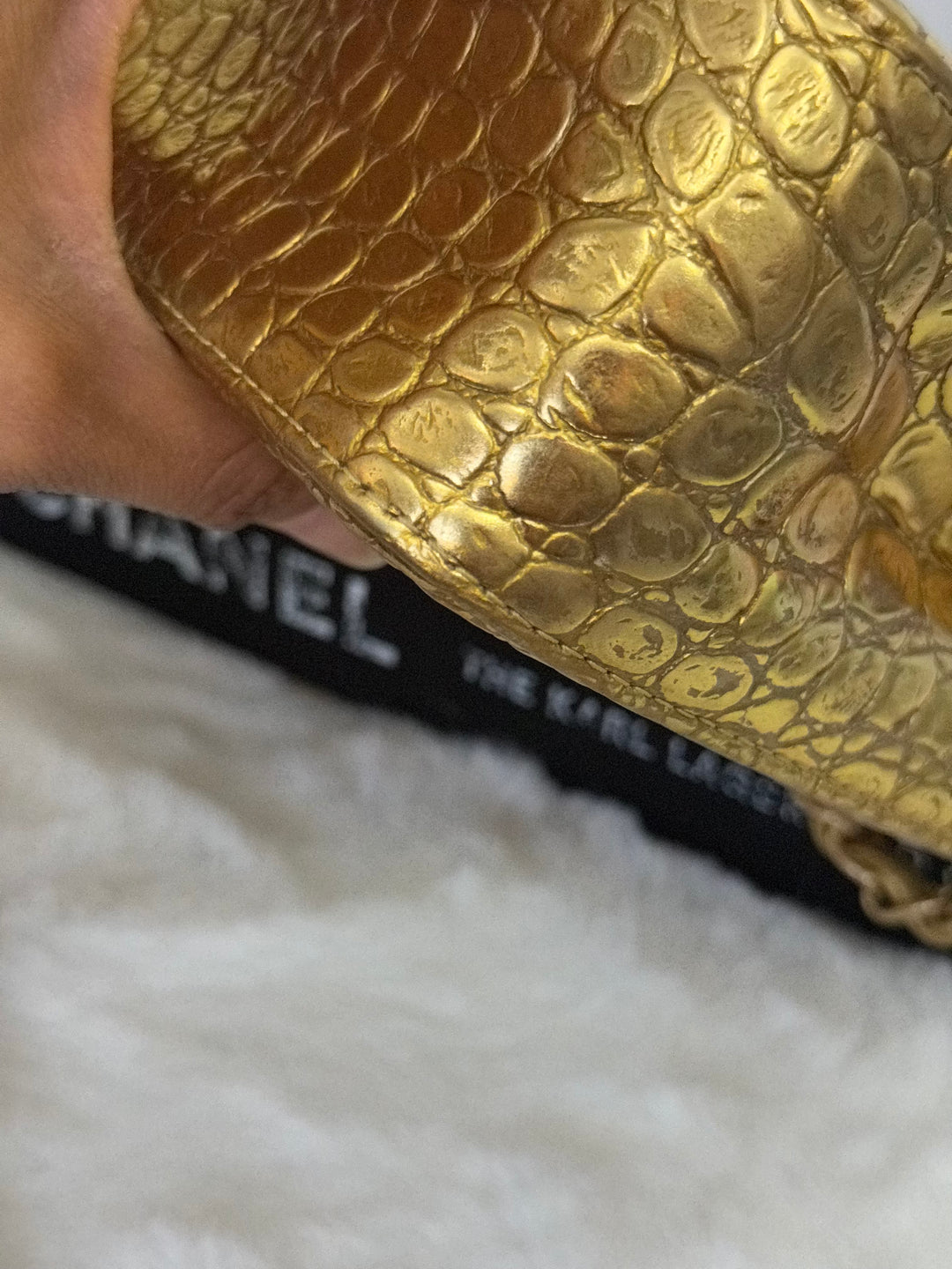 CHANEL series 28 19A Metiers d'Art collection Gold Croc Embossed Calf Skin Mini Rectangular Flap Bag with Aged GHW 2019 RARE