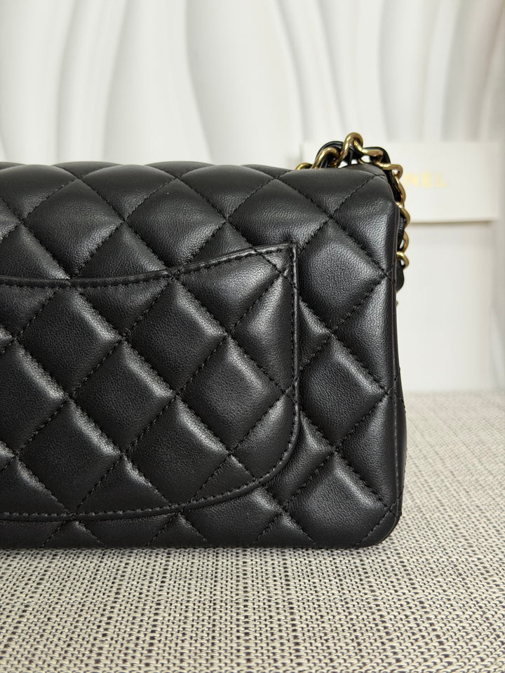 CHANEL Black Lambskin LGHW Mini Rectangular Flap Bag 2025