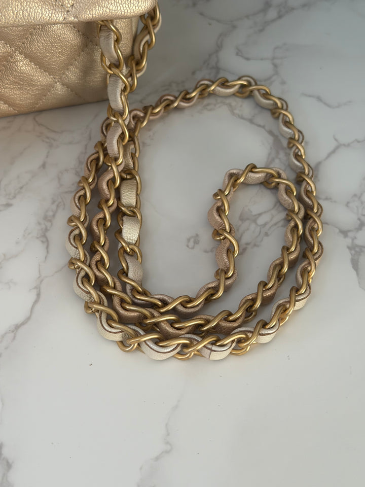 CHANEL 22P Gold Silver Ombré Goat skin Mini Rectangular Flap Bag with Aged GHW 2022