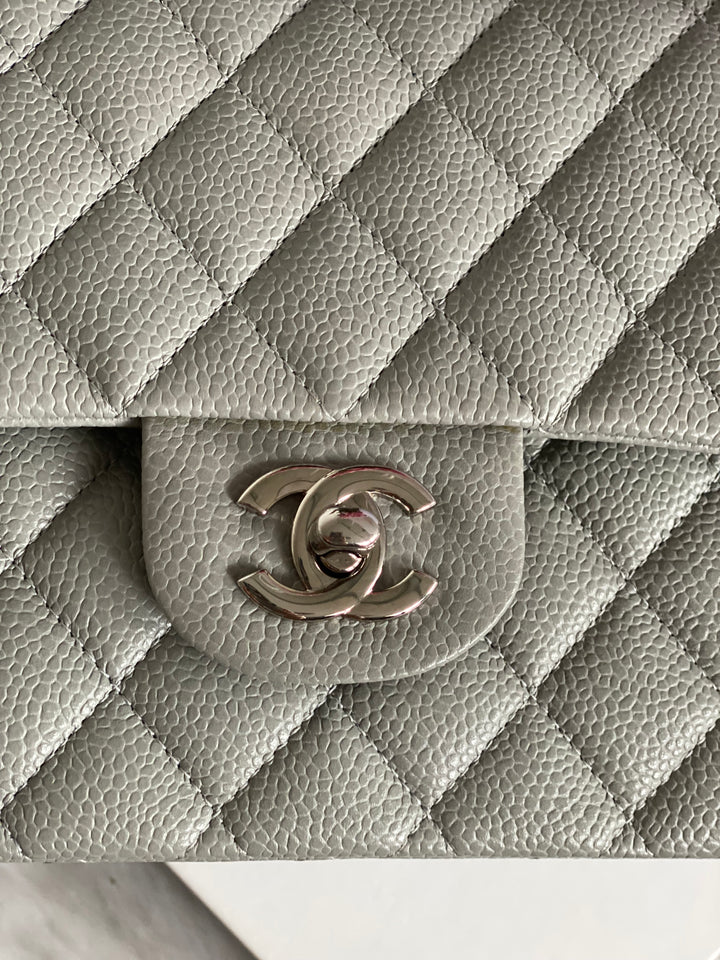 CHANEL series 19 Grey Caviar SHW Medium ML Double Flap Bag 14B collection 2014