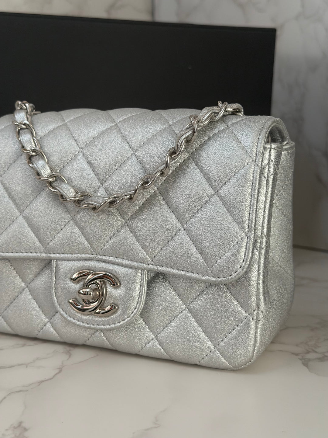 Chanel Series 31 21P Collection Iridescent Silver lambskin SHW Square Mini Flap Bag 2021