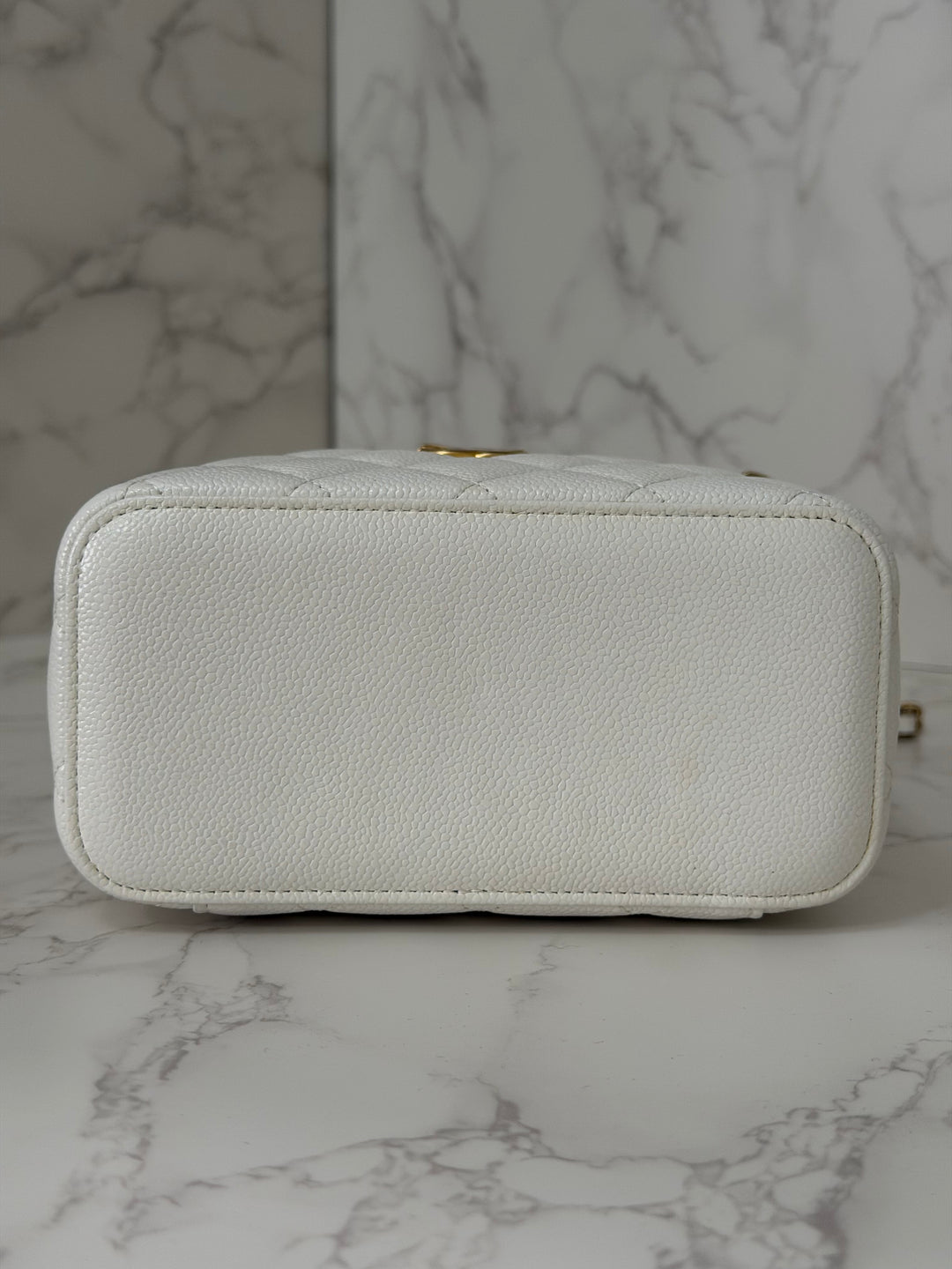 CHANEL 22S Collection 2022 Pick Me Up White Caviar Small Vanity Case with Metal Top Handle GHW