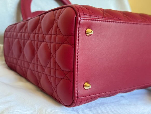 Christian Dior Lady Dior Medium in Red Lambskin GHW (2021)