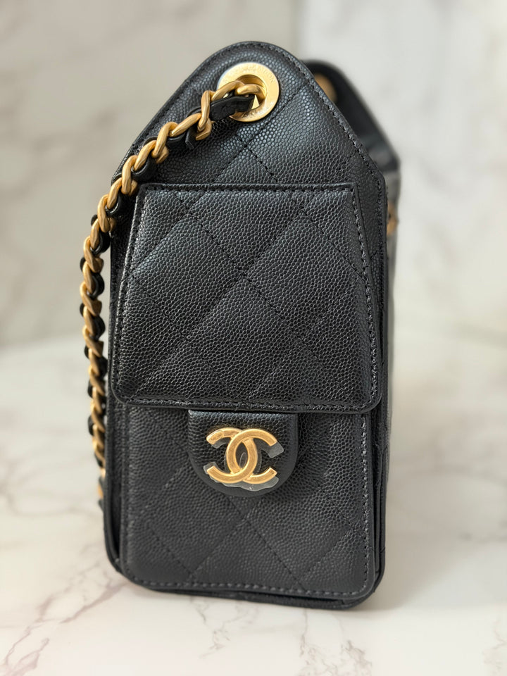 CHANEL 26C Black Caviar aged GHW Mini 25 Hobo Bag
