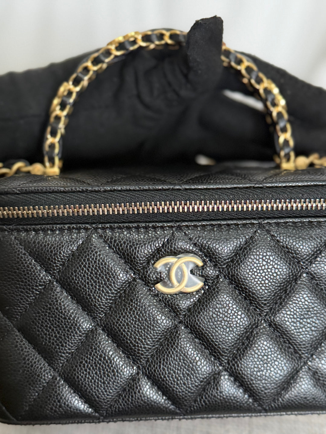 CHANEL Black Caviar Metal Top Handle Small Vanity with Chain 2025 Aged GHW