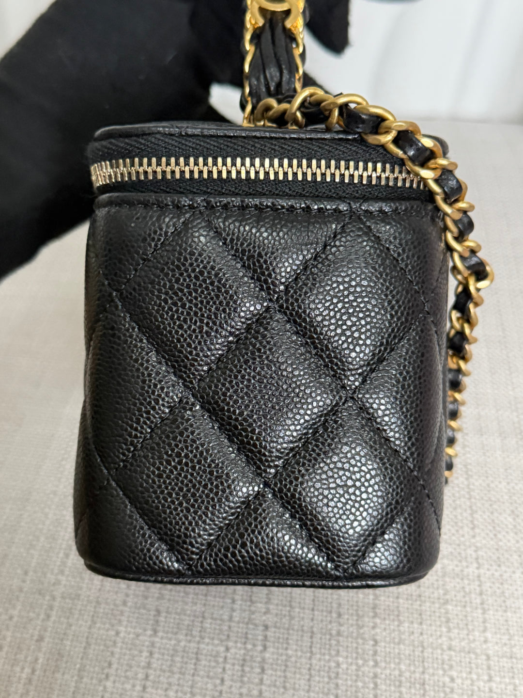 CHANEL Black Caviar Metal Top Handle Small Vanity with Chain 2025 Aged GHW