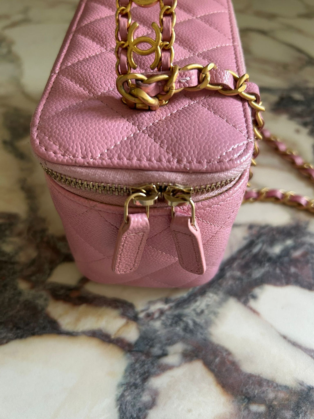 CHANEL 22S Mauve Pink Caviar Aged GHW SMALL Vanity with Metal and Leather top handle 2022