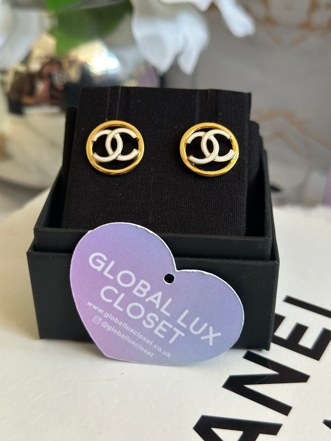 Chanel 22S White & Gold Circle Earrings