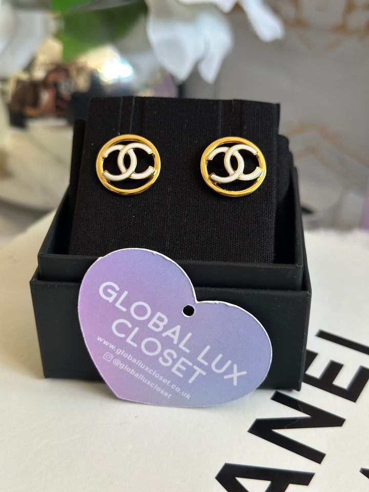 Chanel 22S White & Gold Circle Earrings