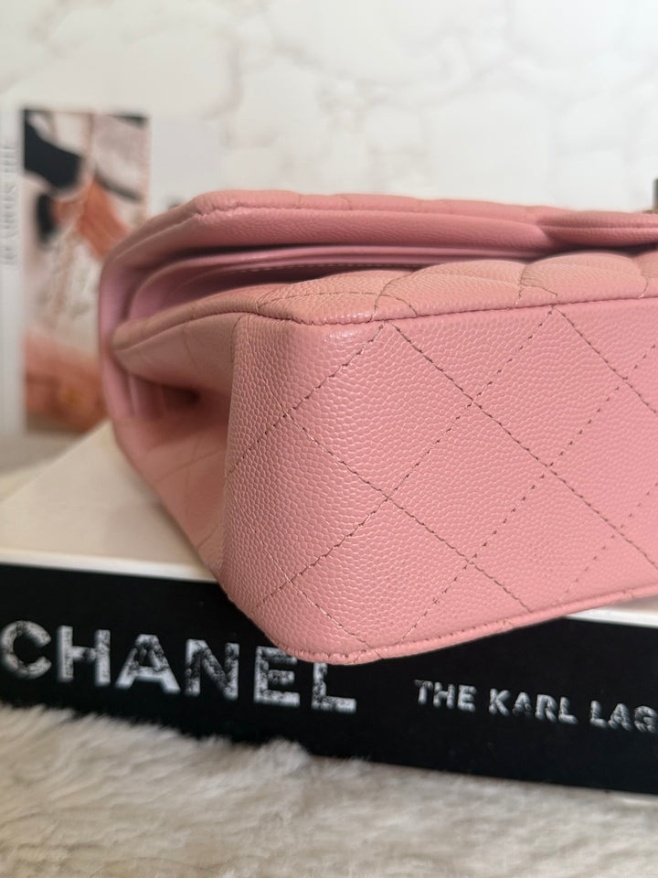 CHANEL 22C Sakura pink Caviar LGHW Medium ML Timeless Classic double flap bag 2022