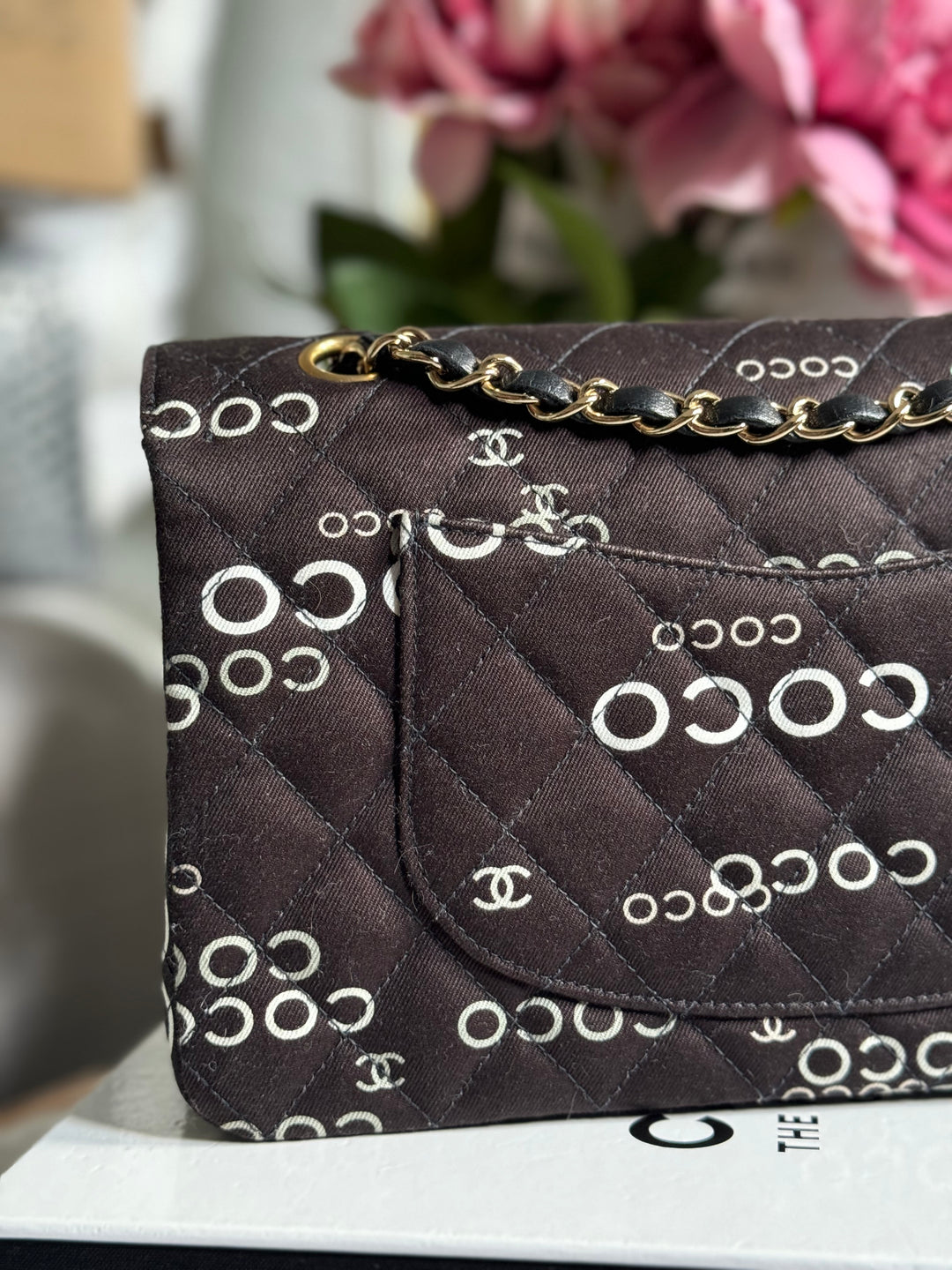Chanel series 7 2002/2003 Black Canvas Quilted COCO Medium Classic Flap Light Gold Hardware