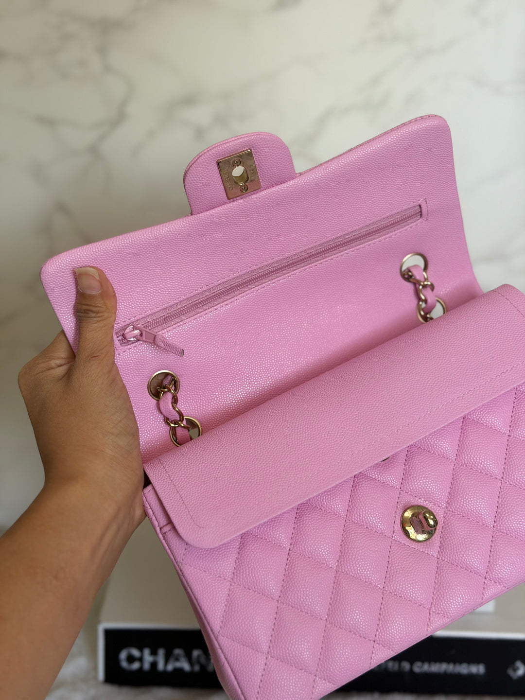 CHANEL 23P Mauve Pink Caviar Small Timeless Classic Double Flap Bag 2023