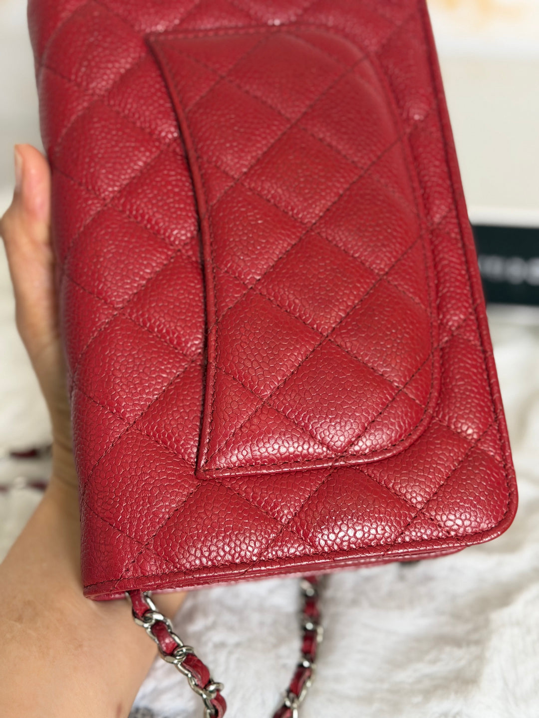 CHANEL series 19 Red Caviar Classic Wallet on chain (WOC) SHW 2014/2015