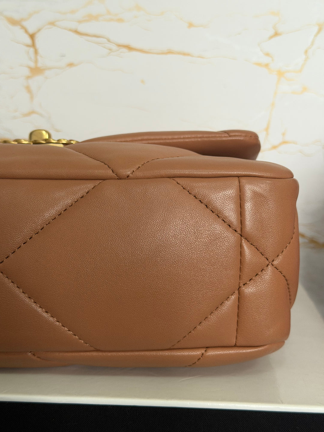 CHANEL Caramel Brown Lambskin Mixed Hardware 19 Flap Bag size SMALL 2022