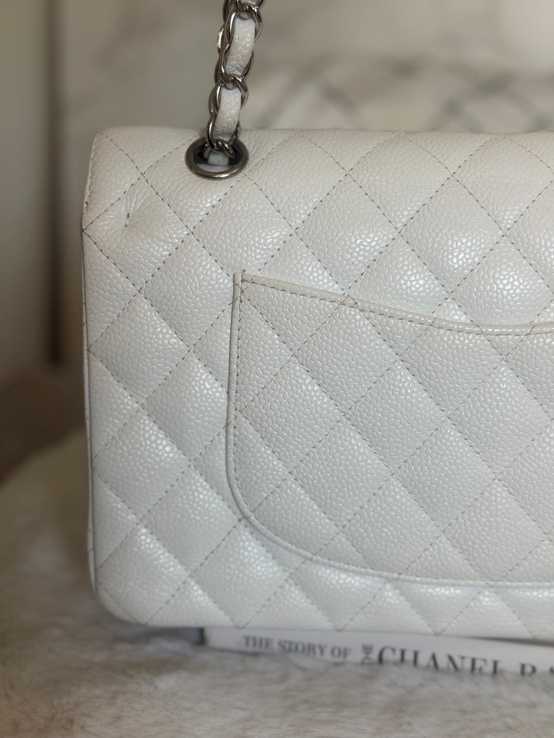 CHANEL series 12 Vintage White Caviar SHW Medium ML Timeless Classic Double Flap Bag 2009