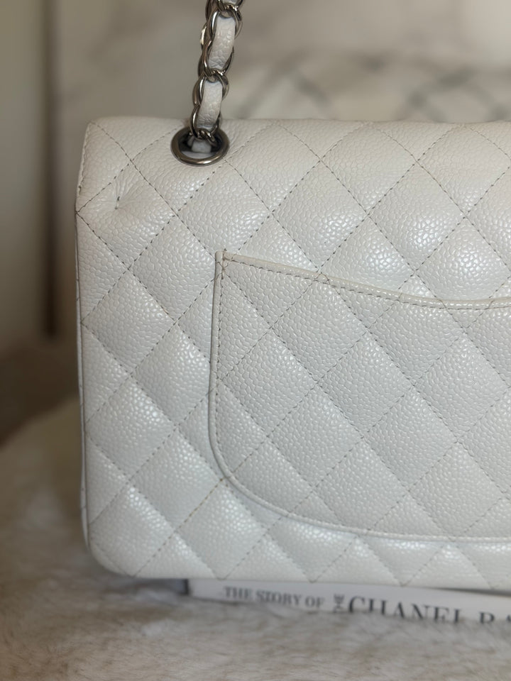 CHANEL series 12 Vintage White Caviar SHW Medium ML Timeless Classic Double Flap Bag 2009