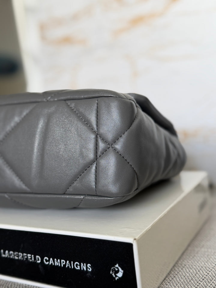 CHANEL Dark Grey Lambskin 19 Size SMALL/MEDIUM Mixed HW Flap Bag 2022 Microchipped