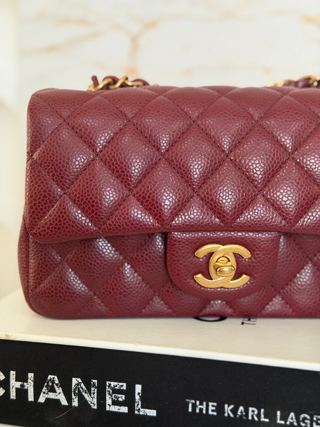 CHANEL series 21 15B collection Burgundy Caviar GHW Mini Rectangular Flap Bag 2015 RARE