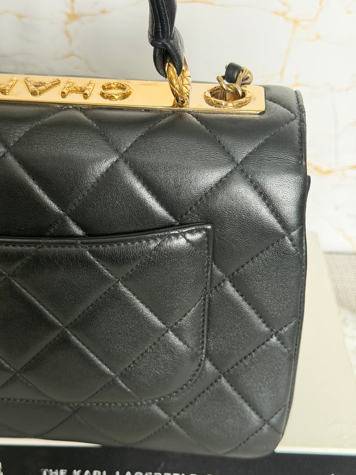 CHANEL Black Lambskin LGHW Trendy CC Flap Bag size SMALL with Non detachable Shoulder strap 2023