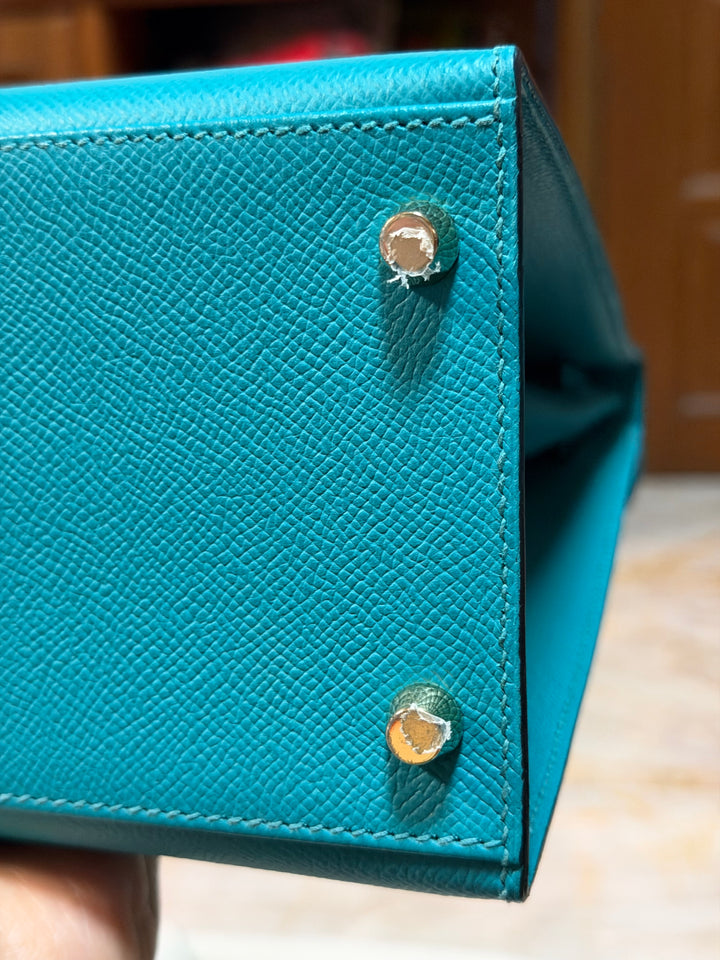 Hermes Kelly 28 Sellier Epsom Leather SO Bleu Paon GHW Stamp D 2019