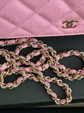 Load image into Gallery viewer, Chanel 23P Pink Caviar Mauve undertone Classic Wallet on chain (WOC) with champagne GHW
