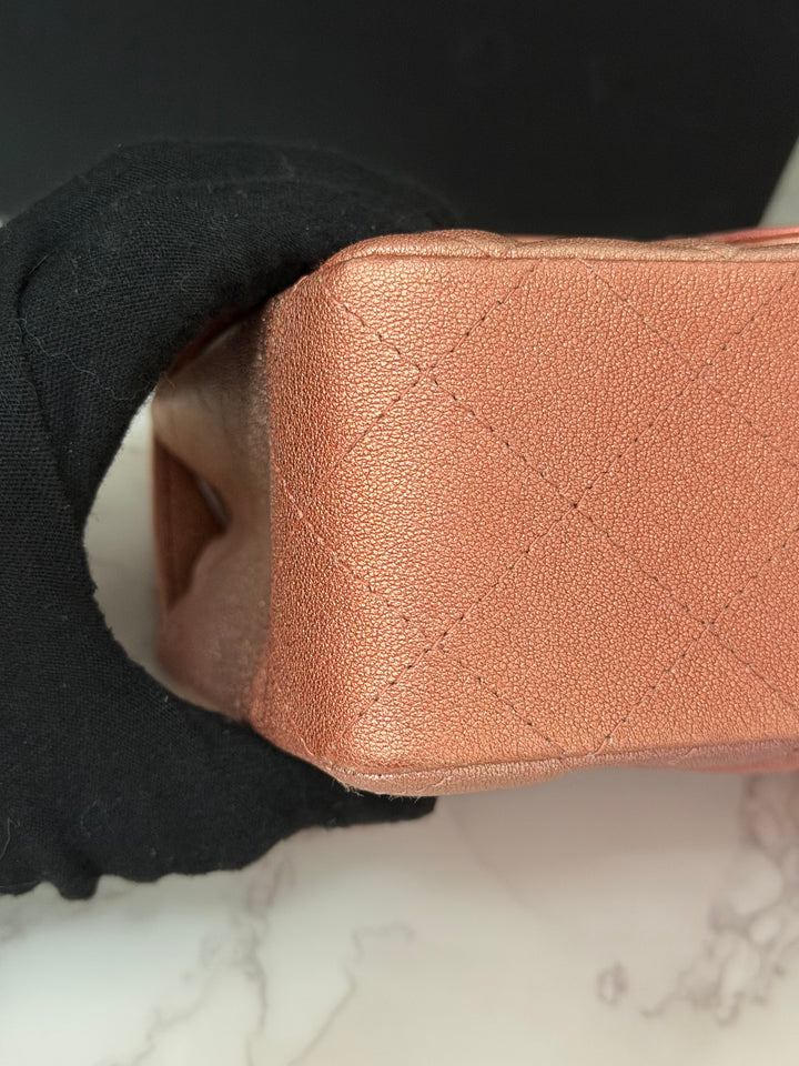CHANEL 21S Ombré Rose Gold Metallic Copper Lambskin LGHW Mini Rectangular Flap Bag 2021