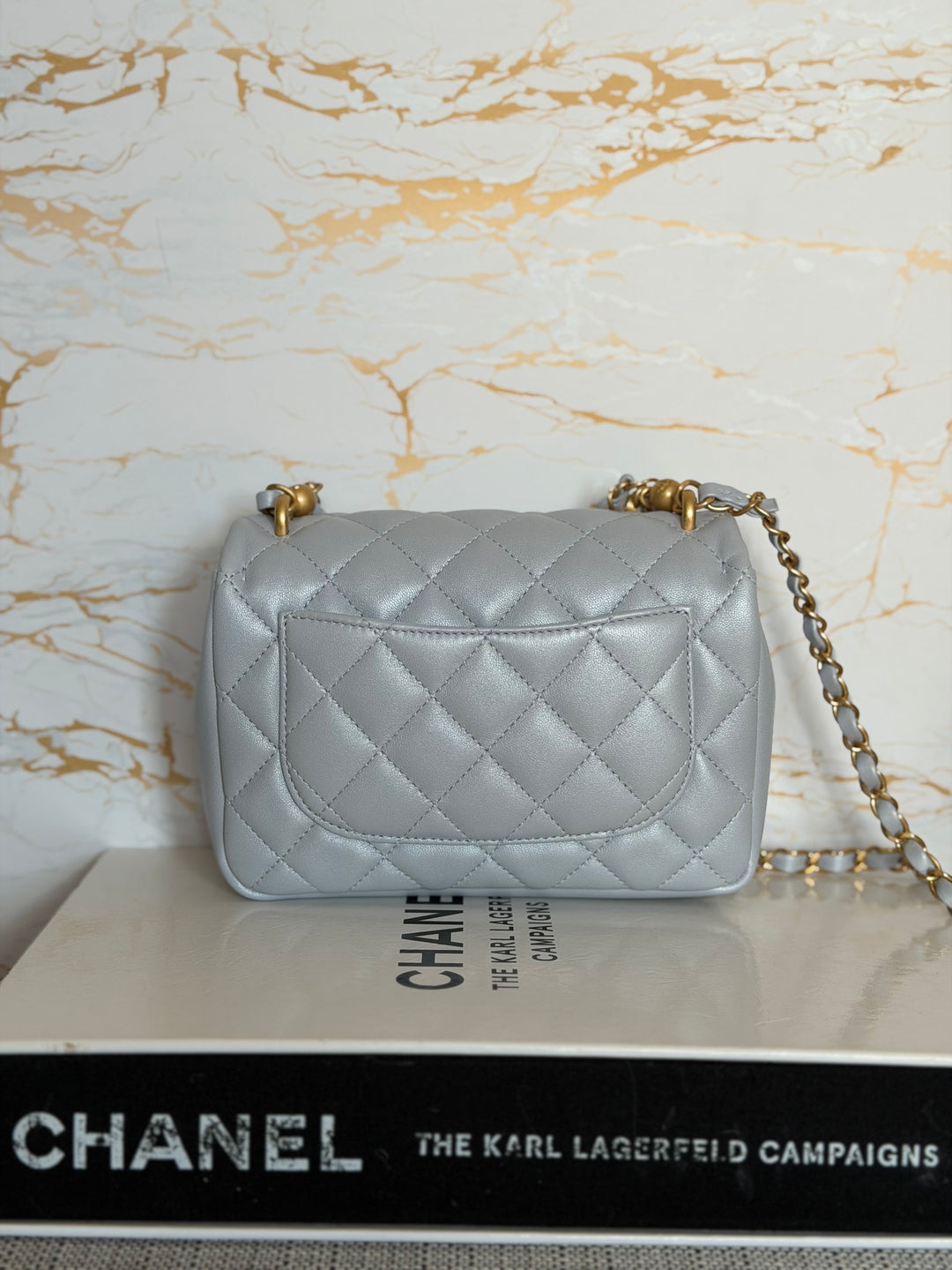 CHANEL Pearl Twist Pearly Light Blue Lambskin Mini Flap Bag 2023